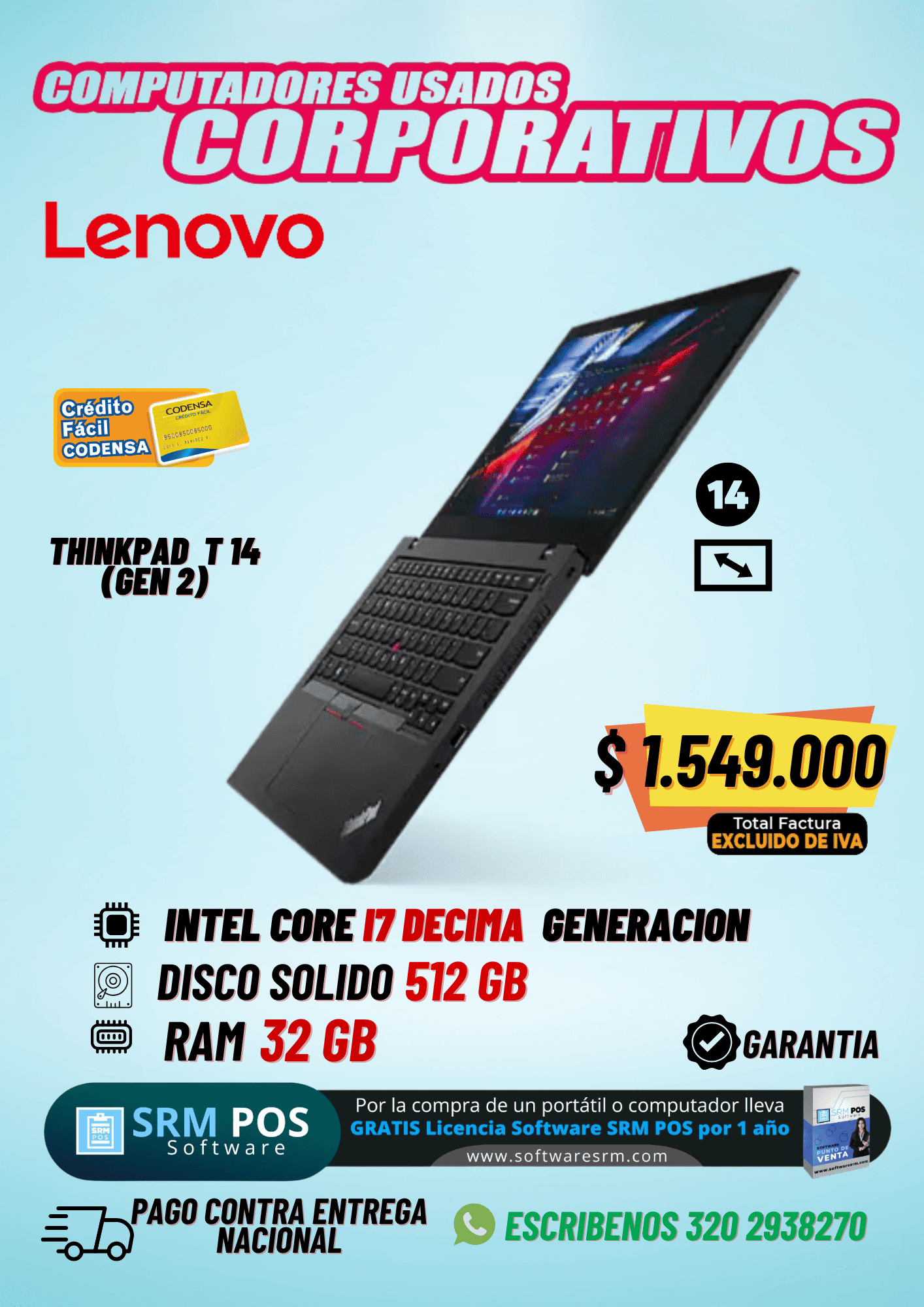 Lenovo ThinkPad T14 Gen 2 i7 10ª Gen 32GB RAM 512GB SSD | Portátil Corporativo